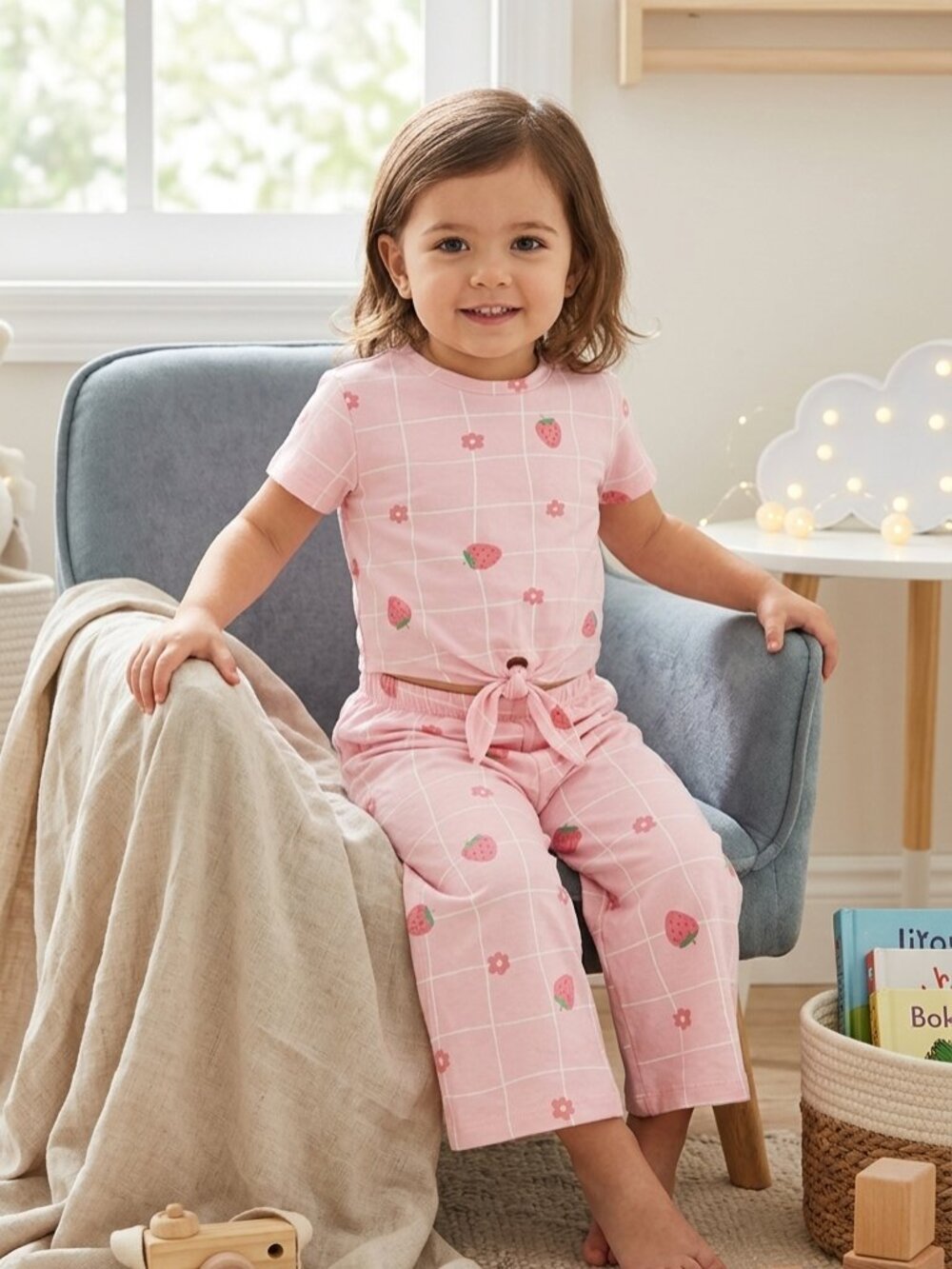 Sinsay cut Toddler Girls 2T Sweet Strawberry PJ Set - Pink Grid PJs soft cotton